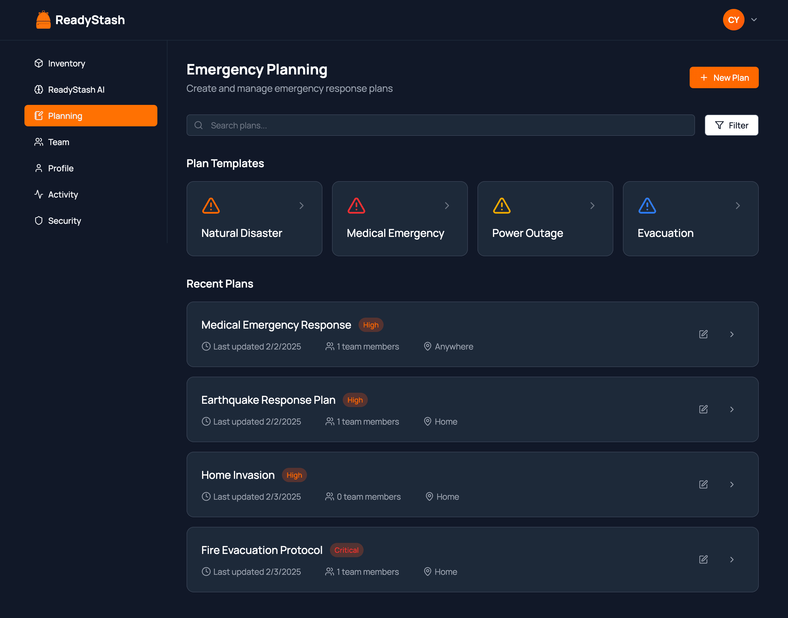 ReadyStash Dashboard